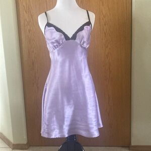 Lavender Satin Chemise with Black Lace Trim